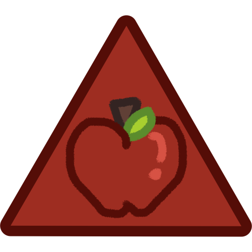 a red explosive shape with an apple inside it.